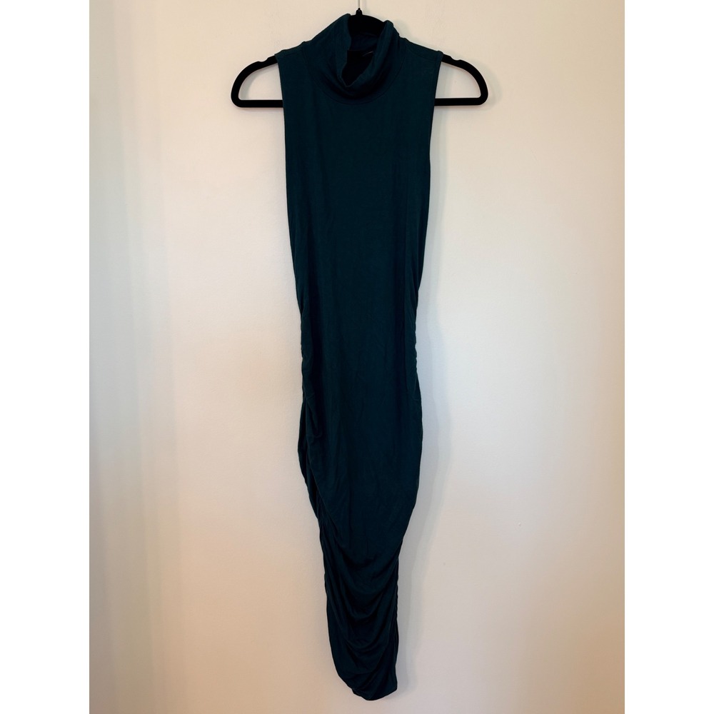 Fashion to Figure Womens Teal Ruched Sleeveless Turtleneck Midi Dress Size 0